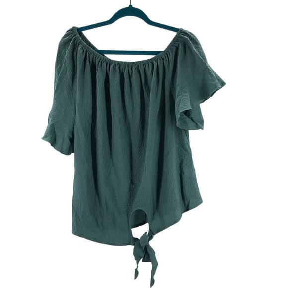 BLOOMCHIC 10 M Green Knotted Ruffle Sleeve Off Shoulder Blouse Top NWT B75 - Picture 3 of 9